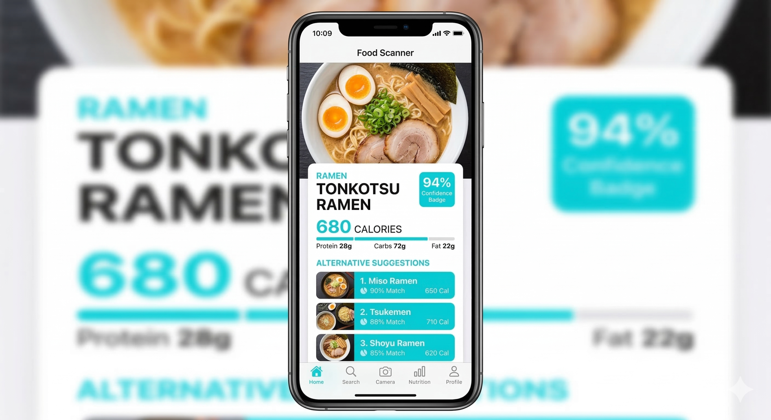 Four food app use cases: photographing a restaurant meal, scanning fridge ingredients, calorie tracking from photos, and smart grocery identification